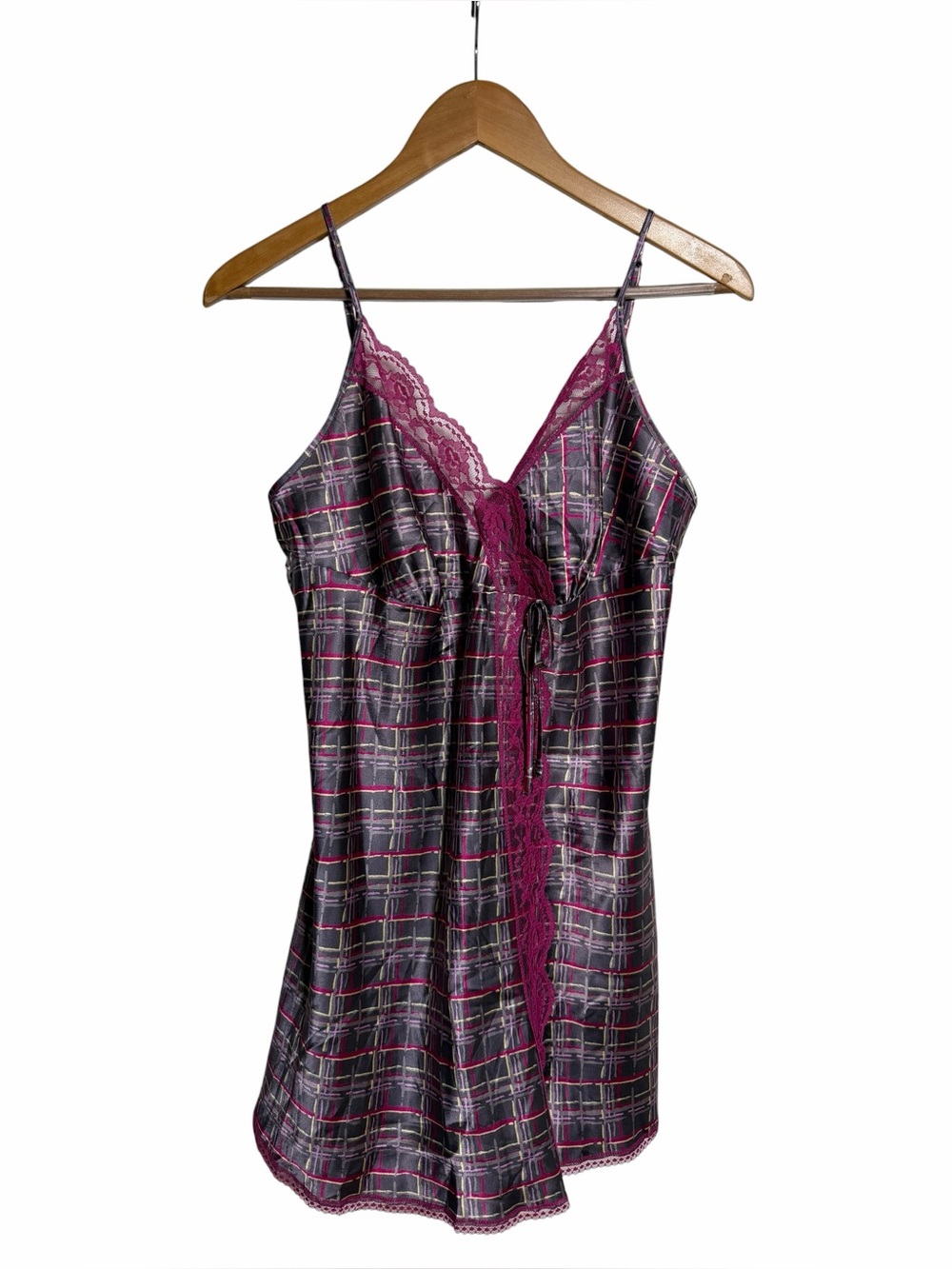Victoria’s Secret Angels Y2K Plaid Satin Lace Babydoll Slip Lingerie Dress Large